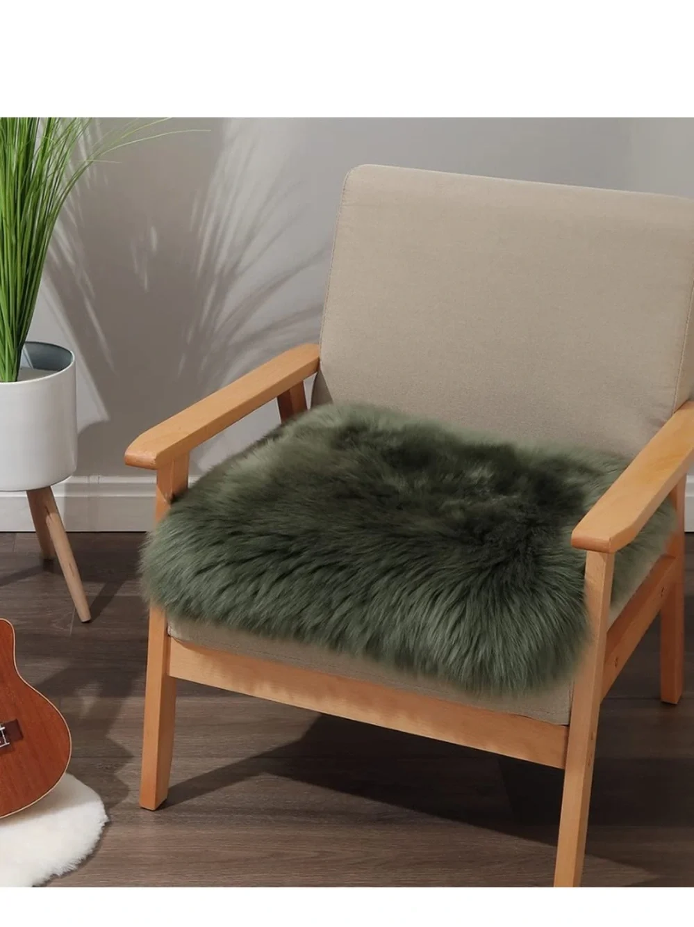 Military Green Sheepskin Chair Cover 18x18”